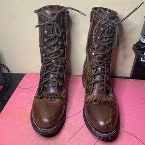 womens LAREDO western lace roper boots side zip tan size 8M